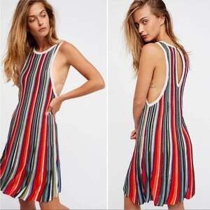 Free People Rainbow Dragon Stripe Knit Swing Mini Dress